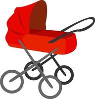Red baby carriage, illustration, vector on white background.