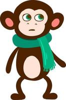 Monkey with green scarf, illustration, vector on white background