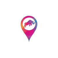 Rhino and map pointer logo design. Rhino and gps icon. Modern, anger. vector