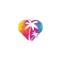 Tropical beach and palm tree logo design. Palm tree heart shape concept vector logo design