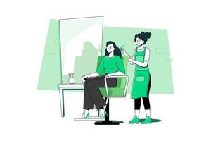 Woman getting her hair cut at the beauty salon. vector