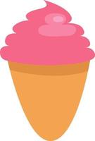 Pink ice cream in cone, illustration, vector on a white background.