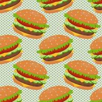 patrón transparente de vector con una hamburguesa. se puede usar para textiles, fondos de sitios web, portadas de libros, empaques, papel de regalo, libros de cocina, menús de restaurantes. ilustración de comida