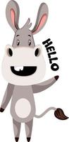 Donkey saying hello, illustration, vector on white background.