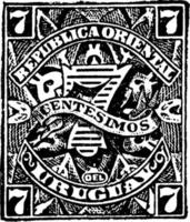 Uruguay 7 Centesimos Stamp, 1889-1890, vintage illustration vector