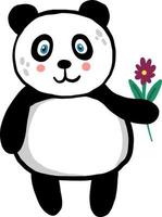 Panda holding flowers, illustration, vector on white background.