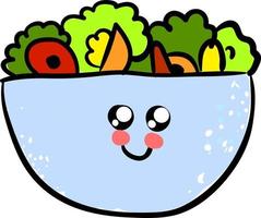 Cute salad bowl, illustration, vector on white background.