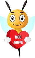 Bee holding heart, illustration, vector on white background.