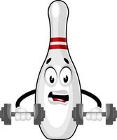 Bowling pin lifting weights, illustration, vector on white background.