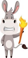 Donkey with torch, illustration, vector on white background.