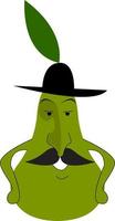 Pear with hat, vector or color illustration.