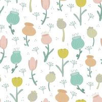 Floral pattern. Pretty flowers on white background. Printing with flowers and leaves. Ditsy print. Seamless vector texture. Spring bouquet.