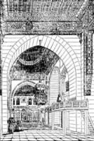 mezquita kaid bey, arte, grabado antiguo. vector