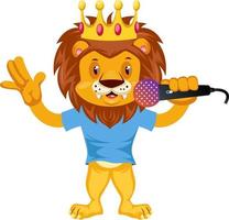 Lion with microphone, illustration, vector on white background.