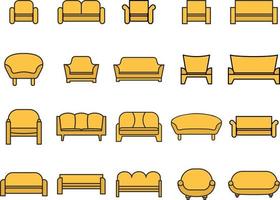 Yellow sofas and armchairs, illustration, on a white background. vector