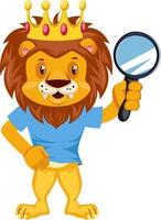 Lion with magnification tool, illustration, vector on white background.