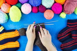 girl knits sock knitting needles photo