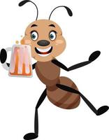 Ant holding beer, illustrator, vector on white background.