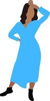 Girl with blue dress, illustration, vector on white background.