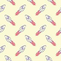 Rocket ship , seamless pattern on a yellow background. vector