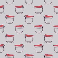 Red yogurt in a cup , seamless pattern on a grey background. vector