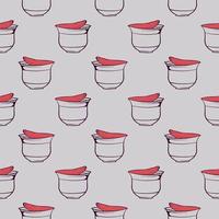 Red yogurt in a cup , seamless pattern on a grey background. vector