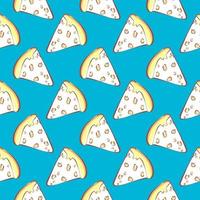 Pizza with cheese , seamless pattern on a blue background. vector