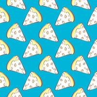 Pizza with cheese , seamless pattern on a blue background. vector