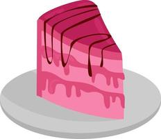 Slice of pink cake, illustration, vector on a white background.