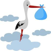 Stork working, illustration, vector on white background.