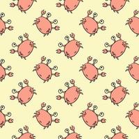 Small crabs ,seamless pattern on  light yellow background. vector