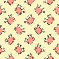 Small crabs ,seamless pattern on  light yellow background. vector