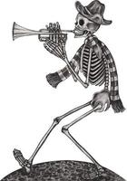 Art skull playing trumpet day of the dead. Hand drawing and make graphic vector. vector