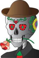 Art gentleman in love skull day of the dead. Hand drawing and make graphic vector. vector