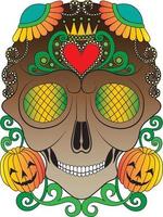 calavera de arte dia de muertos. pintar a mano y hacer un vector gráfico.