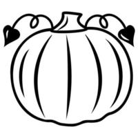 Autumn vegetable pumpkin, black outline, vector isolated illustration in doodle style