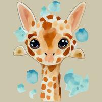 illustration vector graphic of baby giraffe on water color style good for print on greeting card, poster, t-shirt or kid product design