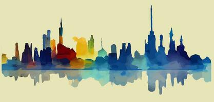 gráfico vectorial de ilustración de la torre del horizonte de la ciudad de nueva york en estilo de pintura de acuarela bueno para imprimir en postal, póster o fondo vector