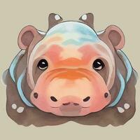 illustration vector graphic of baby hippo on water color style good for print on greeting card, poster, t-shirt or kid product design