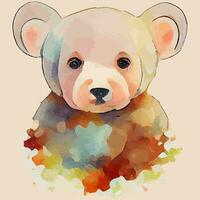 illustration vector graphic of baby bear on splash water color style good for print on greeting card, poster, t-shirt or kid design