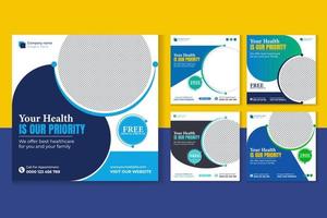 Medical Healthcare Social Media Post Template Bundle vector