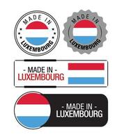 conjunto de etiquetas hechas en luxemburgo, logotipo, bandera de luxemburgo, emblema del producto de luxemburgo vector