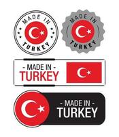 conjunto de etiquetas hechas en Turquía, logotipo, bandera de Turquía, emblema de producto de Turquía vector