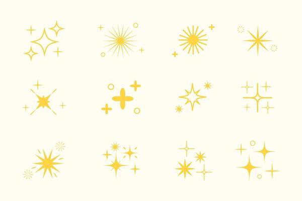 Set of sparking star. Icon and symbol. Starry vector illustration isolated on white background