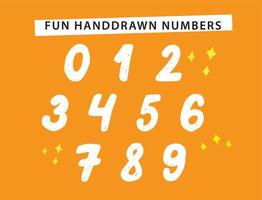 Playful hand drawn numbers with scratches, fun bold font style, children vector illustration, decorative numbers