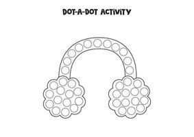 Dot a dot game for preschool kids. Hand drawn winter headphones. vector