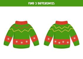 Find 3 differences between two ugly Christmas sweaters. vector