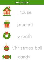 Tracing letters with Christmas elements. Writing practice. vector