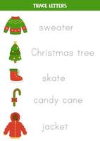 Tracing letters with Christmas elements. Writing practice. vector