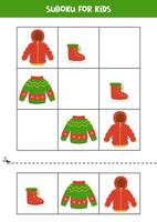 Educational sudoku game with cute winter clothes. vector